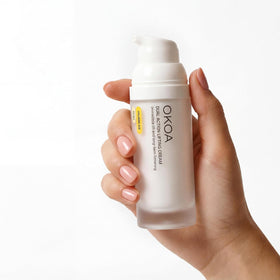 OKOA Skin Dual Action Lifting Cream on vanity ready for daily use