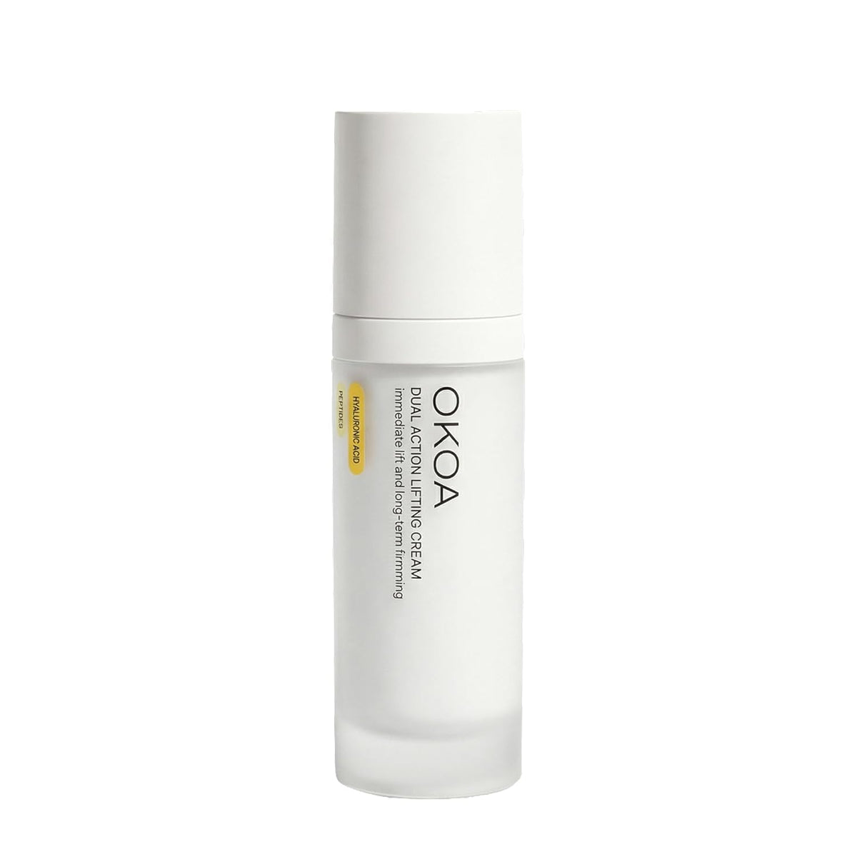 OKOA Skin Dual Action Lifting Cream packaging close-up highlighting the firming formula
