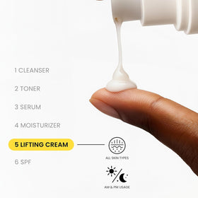 OKOA Skin Dual Action Lifting Cream texture swatch demonstrates lightweight, non-greasy finish