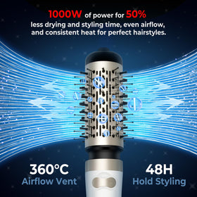 OKWRAP 3-in-1 hot air brush blends drying, curling, and straightening.