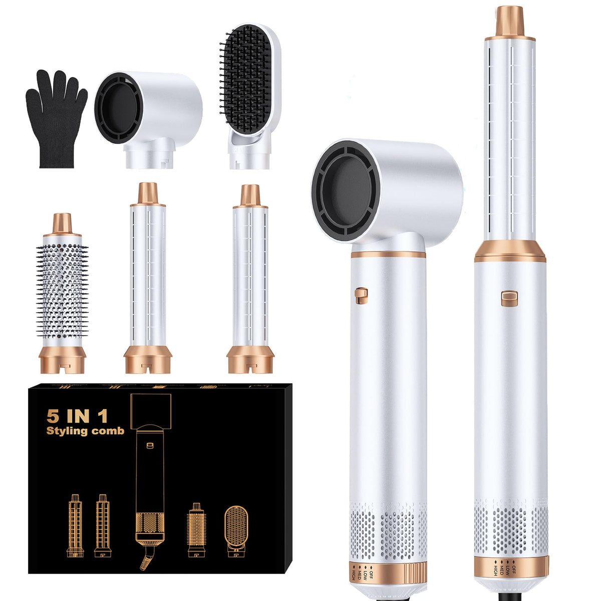 OKWRAP 5-in-1 dryer brush, front view, versatile styling for sleek or voluminous looks.