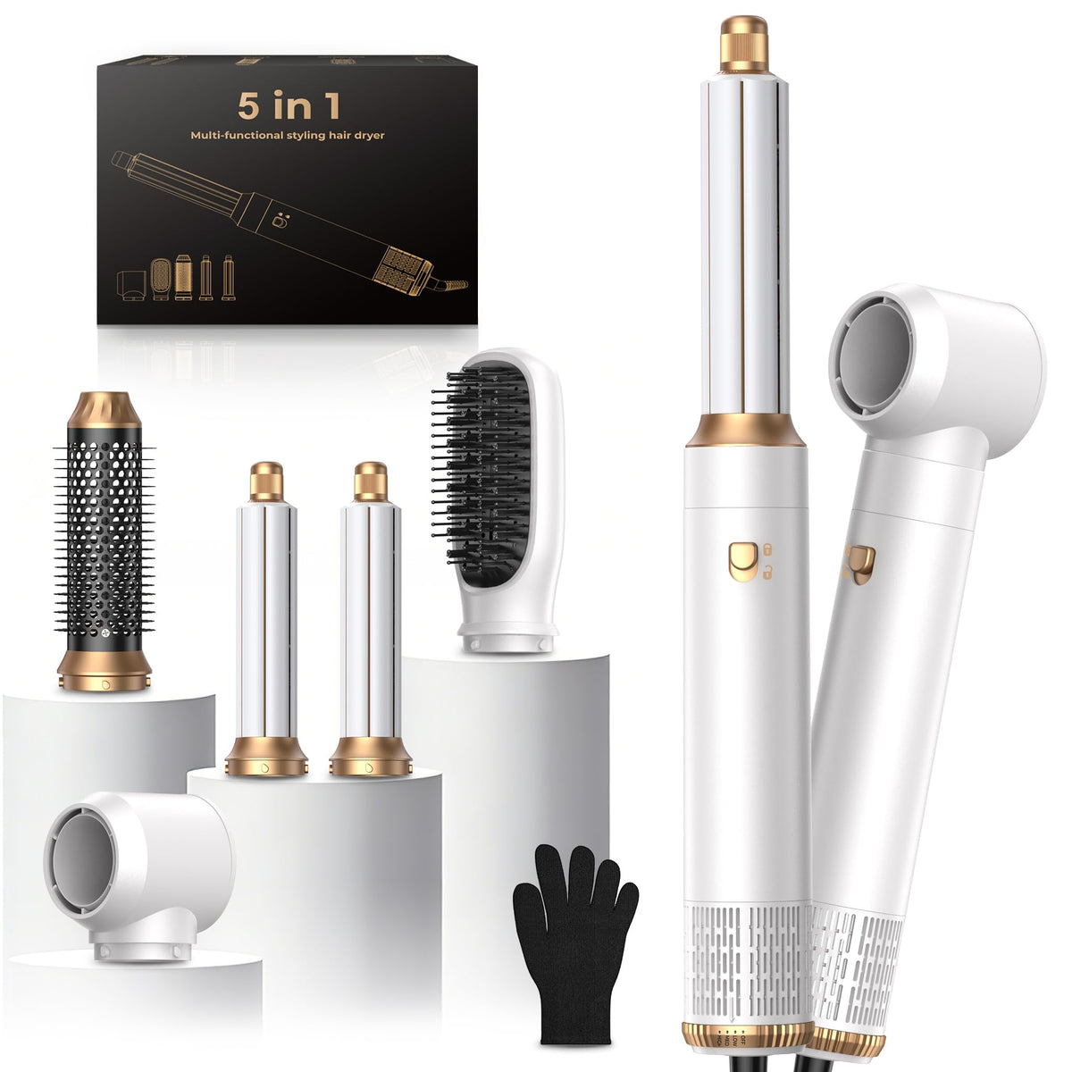 OKWRAP 5-in-1 hair dryer brush set with attachments for versatile styling