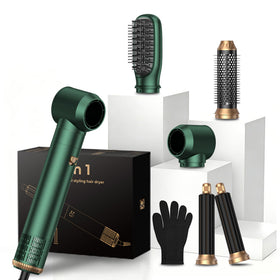 OKWRAP Blow Dryer Brush 5-in-1 set shown with attachments for versatile styling and drying