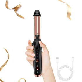 OKWRAP cordless hair curler in hand for on-the-go styling and convenience.