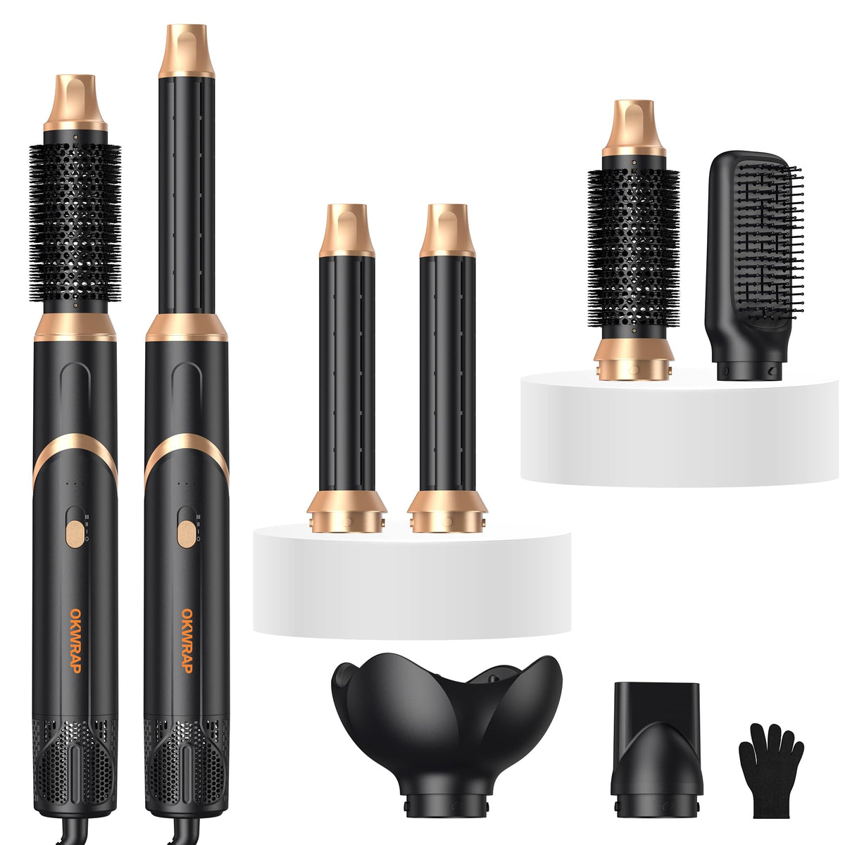 OKWRAP foldable 6in1 hair-dryer-brush for compact home styling