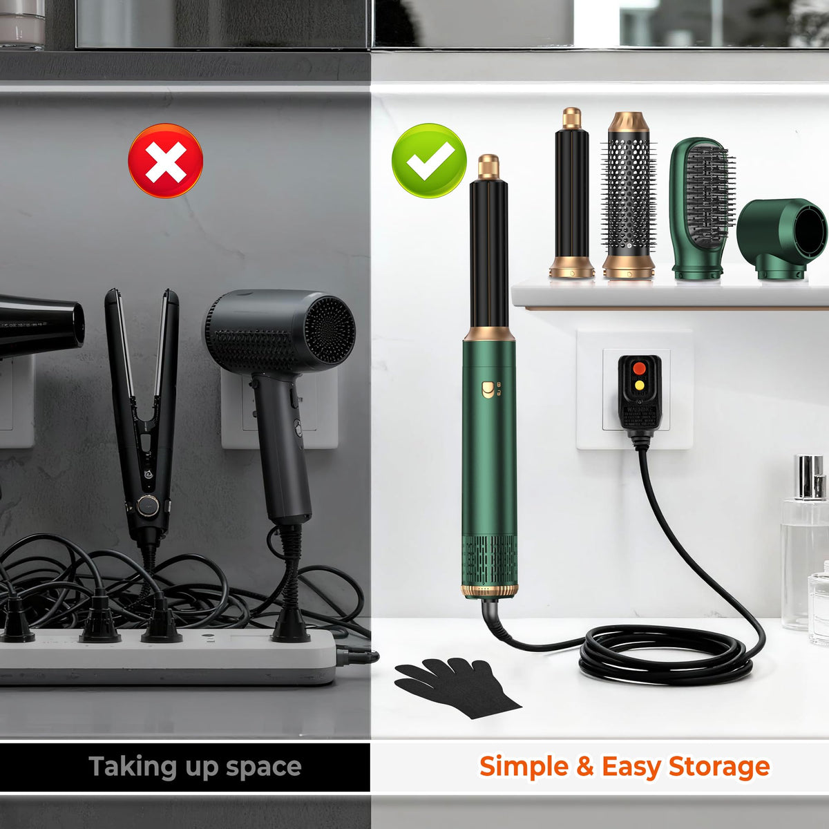 OKWRAP air-curler wrap left attachment for smooth, even curls.