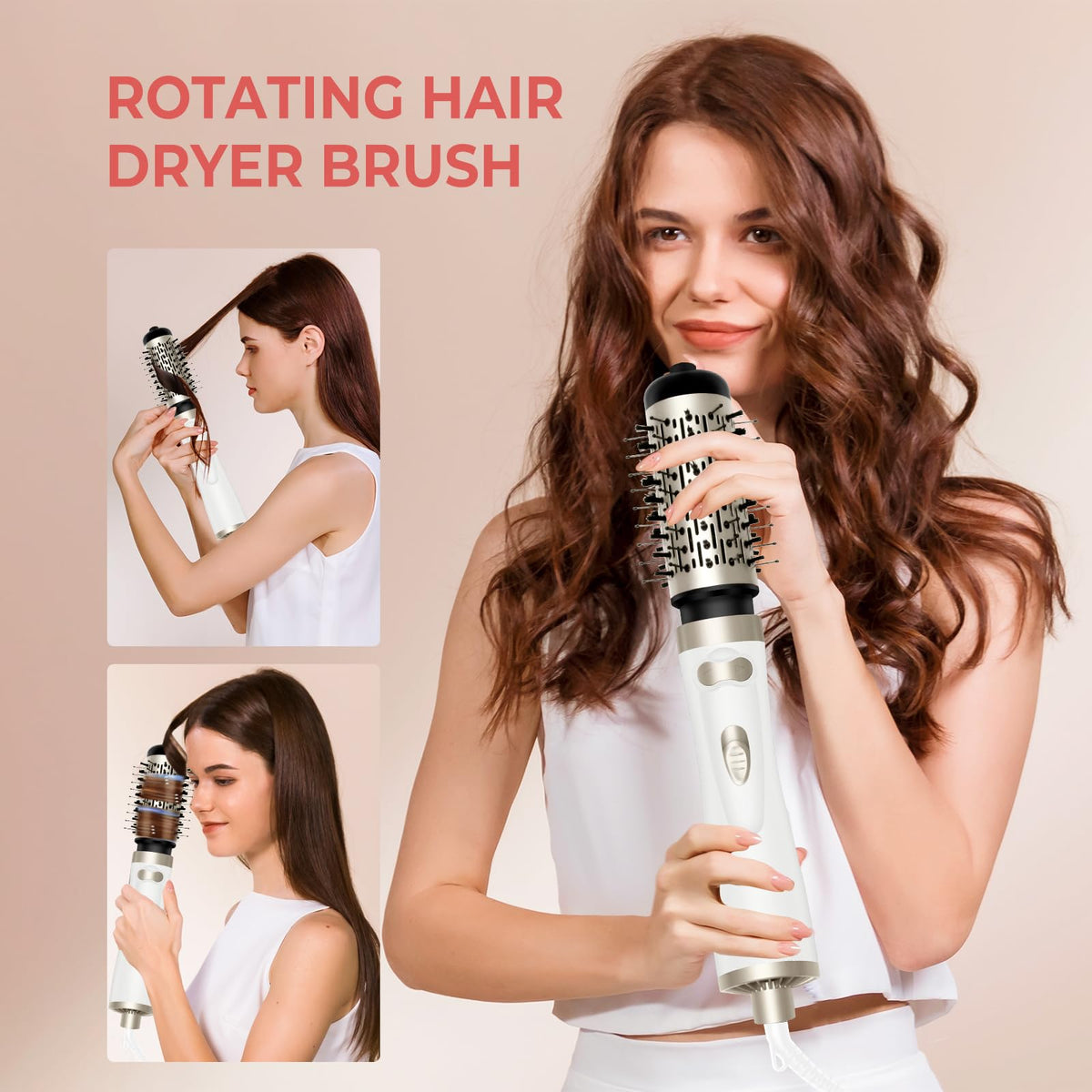 OKWRAP rotating hair dryer brush with 2-inch brush for silky straight styles.