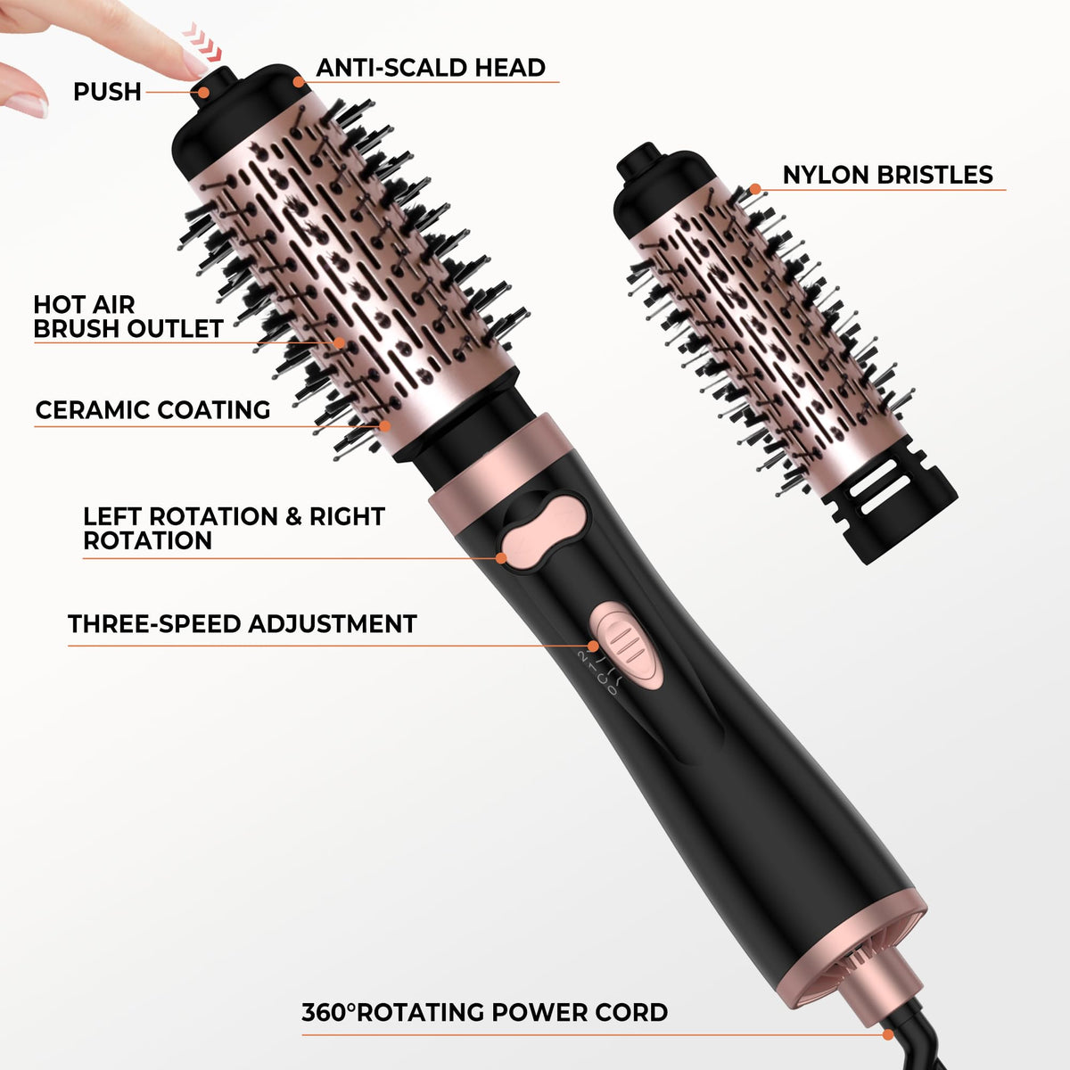 OKWRAP rotating brush with even heat distribution delivers smooth blowouts.