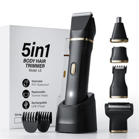 OKYUK 5-in-1 bikini trimmer heads enable precise, gentle grooming on multiple body areas.