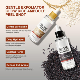 OLACLUK Peel Shot Glow Black Rice Ampoule bottle targets pores and clarity.