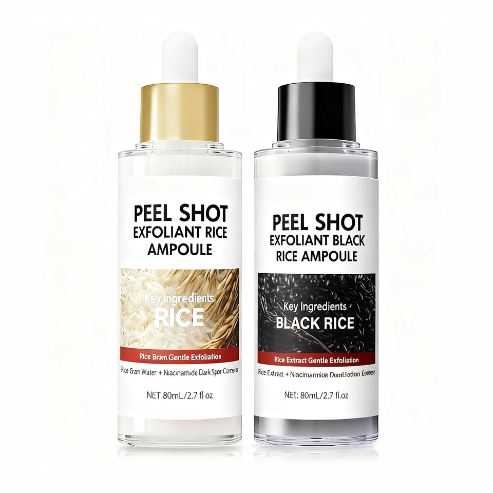 OLACLUK Peel Shot Glow White Rice Ampoule bottle for gentle exfoliation and hydration.