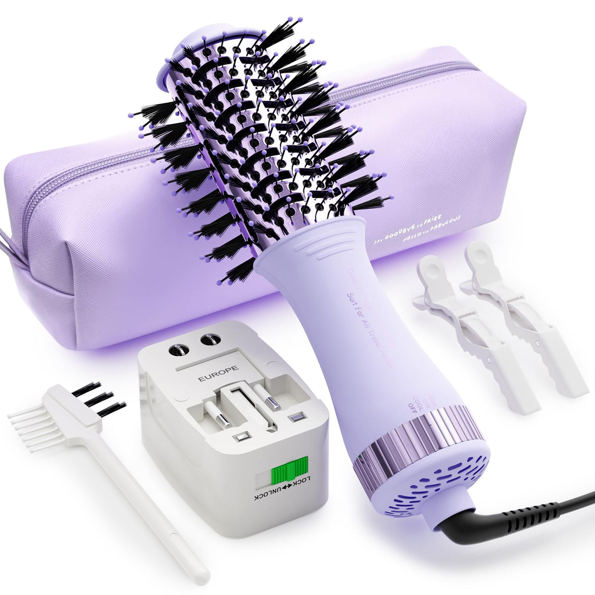 Olaermoso dual voltage travel hair dryer brush for worldwide styling