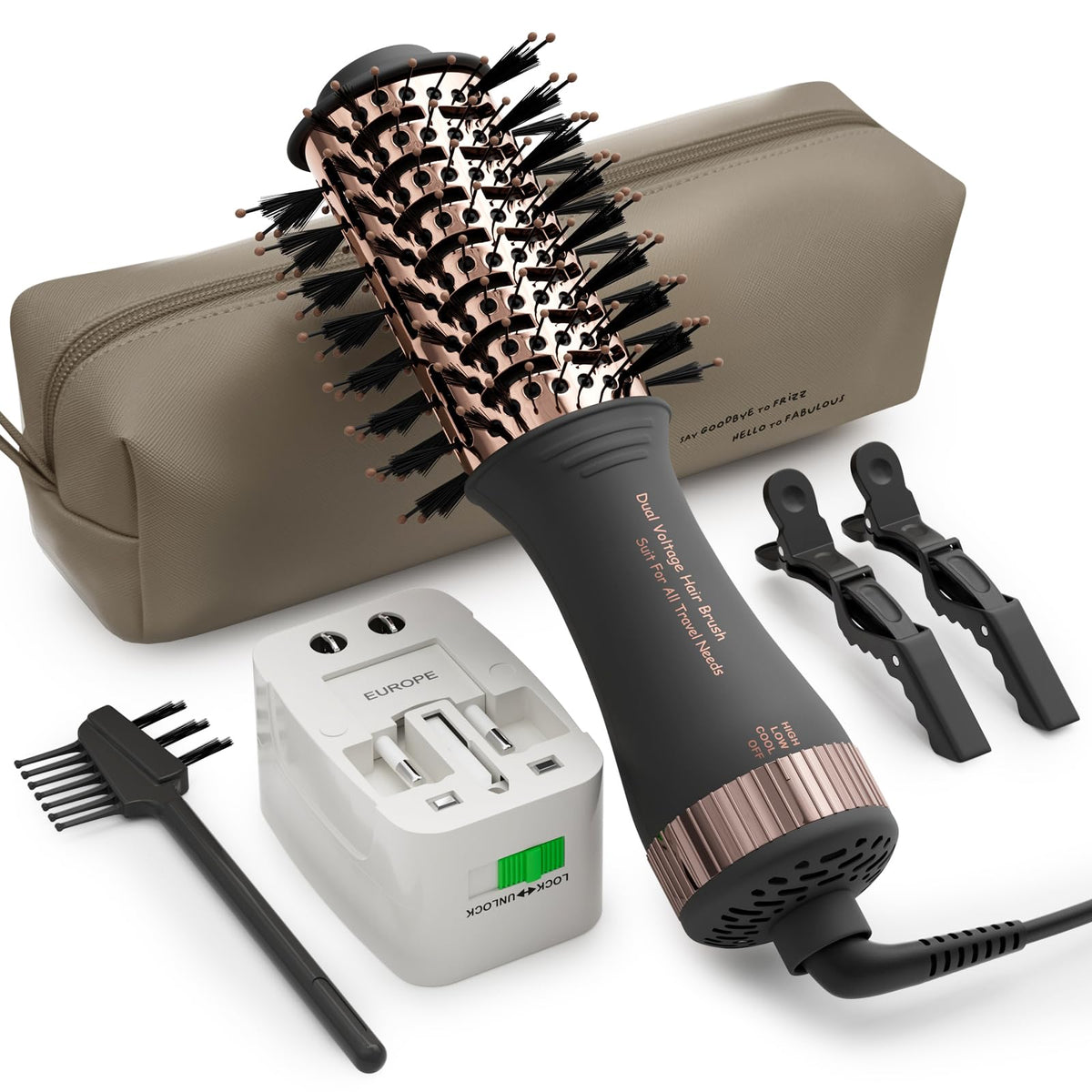 Olaermoso travel dual voltage hair dryer brush ready for global styling on the go