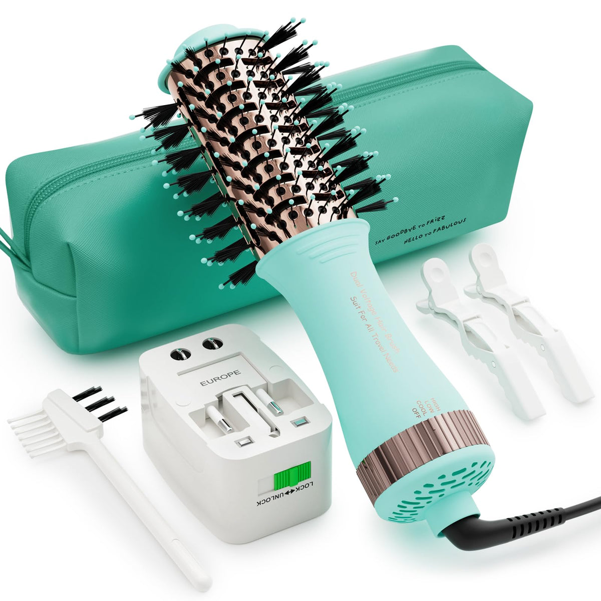 Olaermoso travel dual voltage hair dryer brush for worldwide styling on the go