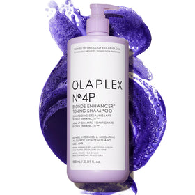Olaplex Nº.4P bottle showing purple toning for brighter blonde hair.