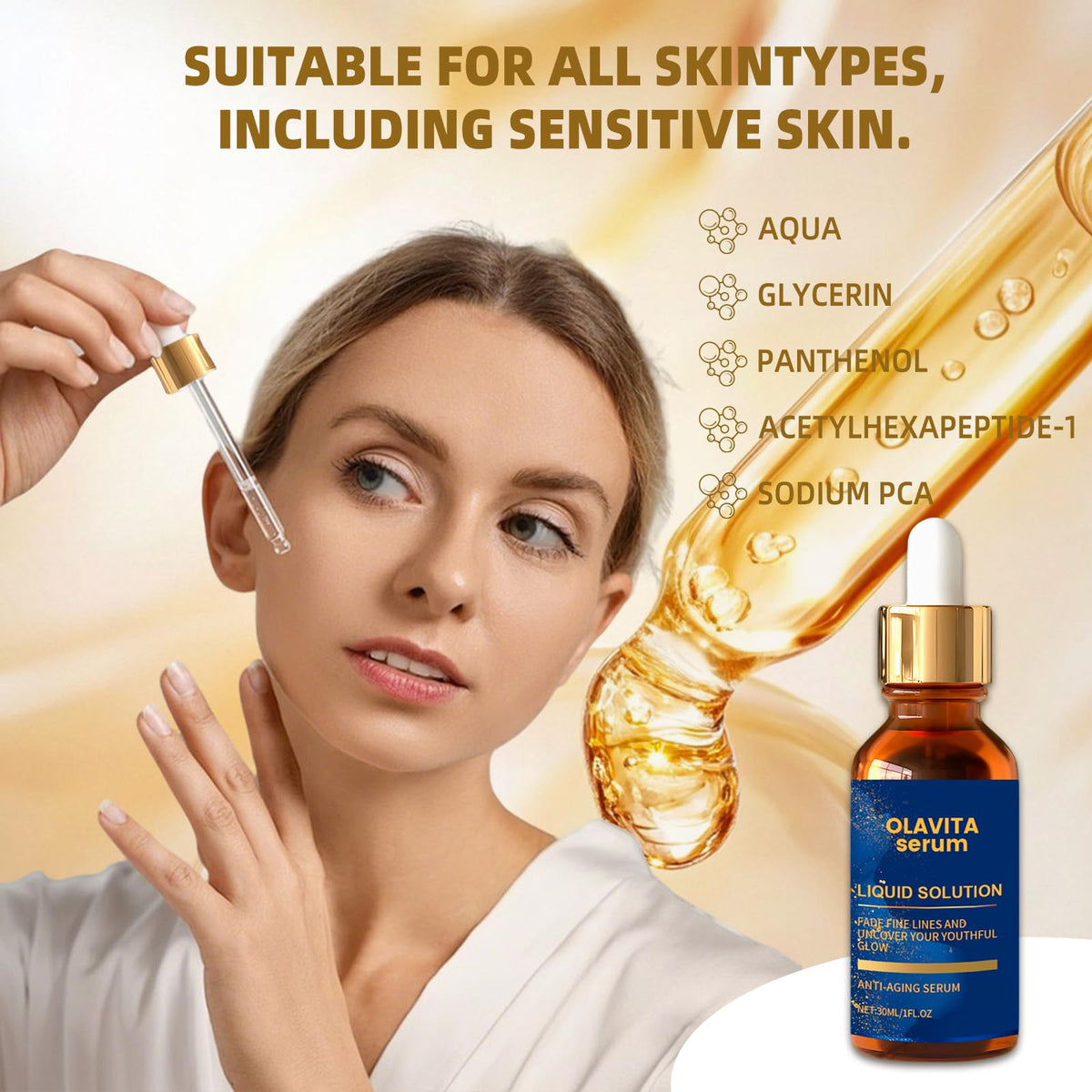 Olavita Serum being applied on the face to encourage absorption.