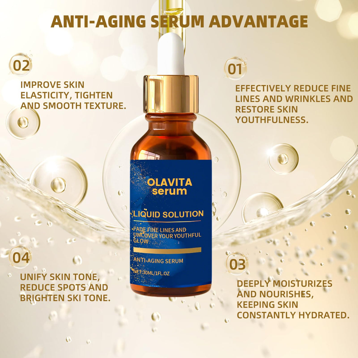 Olavita Serum texture drop image illustrating lightweight hydration.