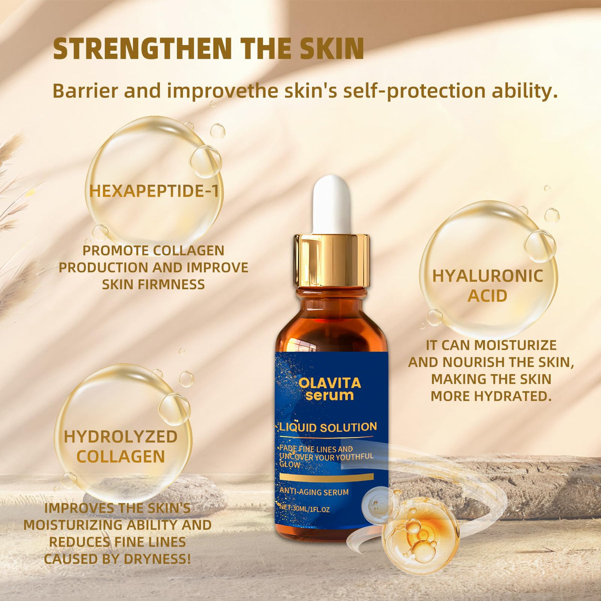 Olavita Serum texture on skin, highlighting lightweight hydration.