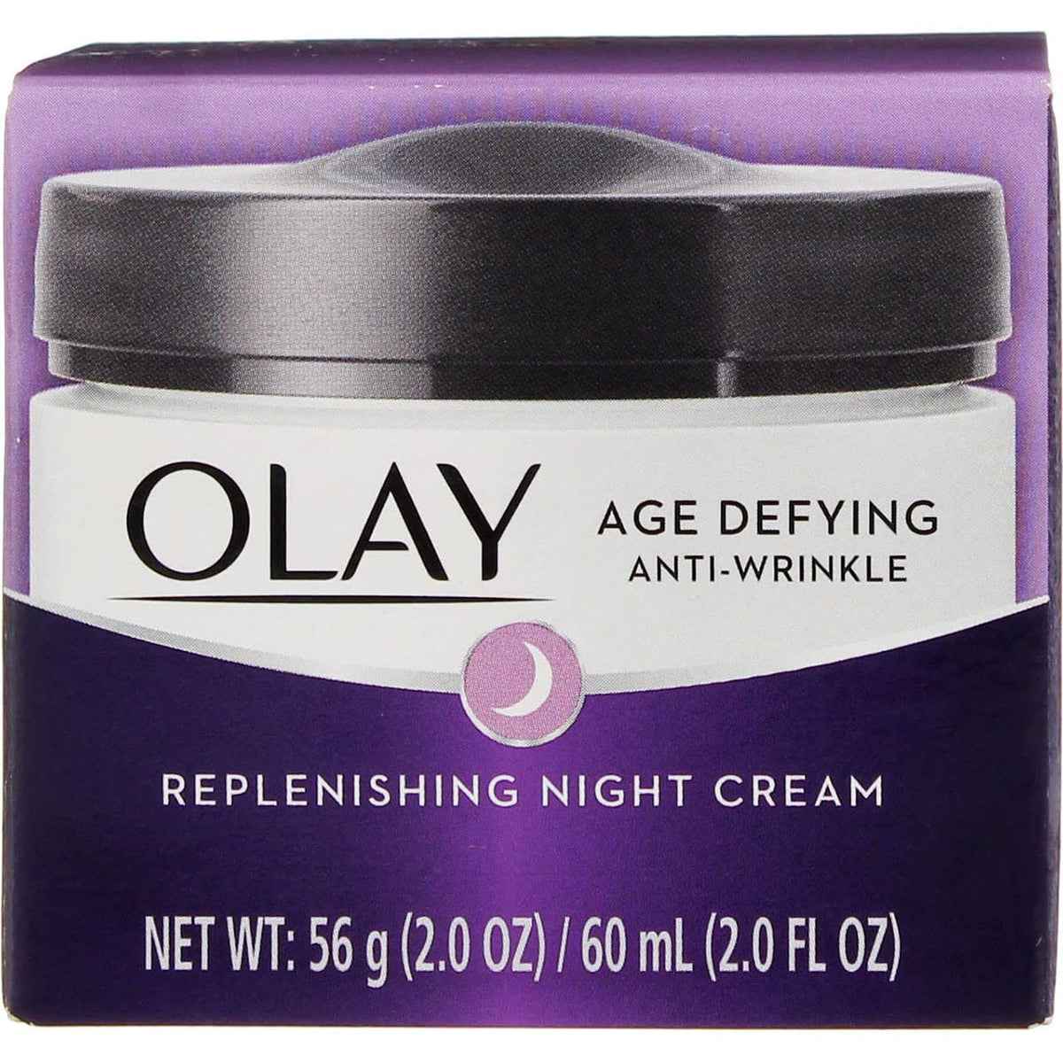 Olay Age Defying Night Cream jar with rich texture for overnight hydration.