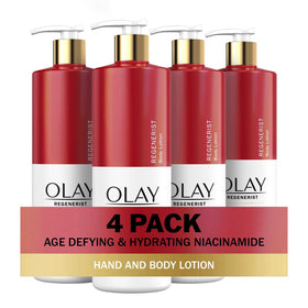 Olay age-defying body lotion Niacinamide bottle showing deep hydration.