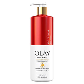 Close-up of Olay lotion texture highlighting fast-absorbing finish.