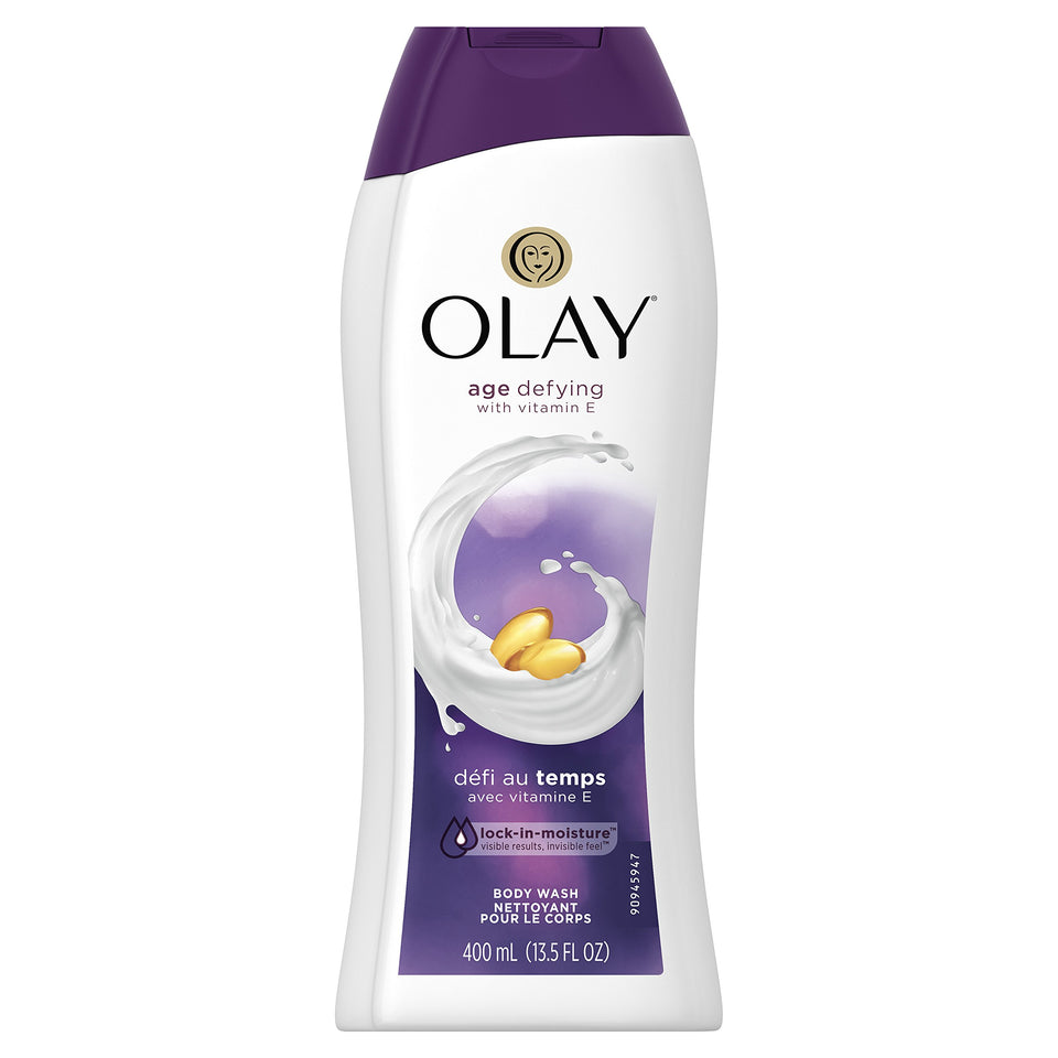 Olay Age Defying Body Wash bottle provides all-day moisture for aging skin