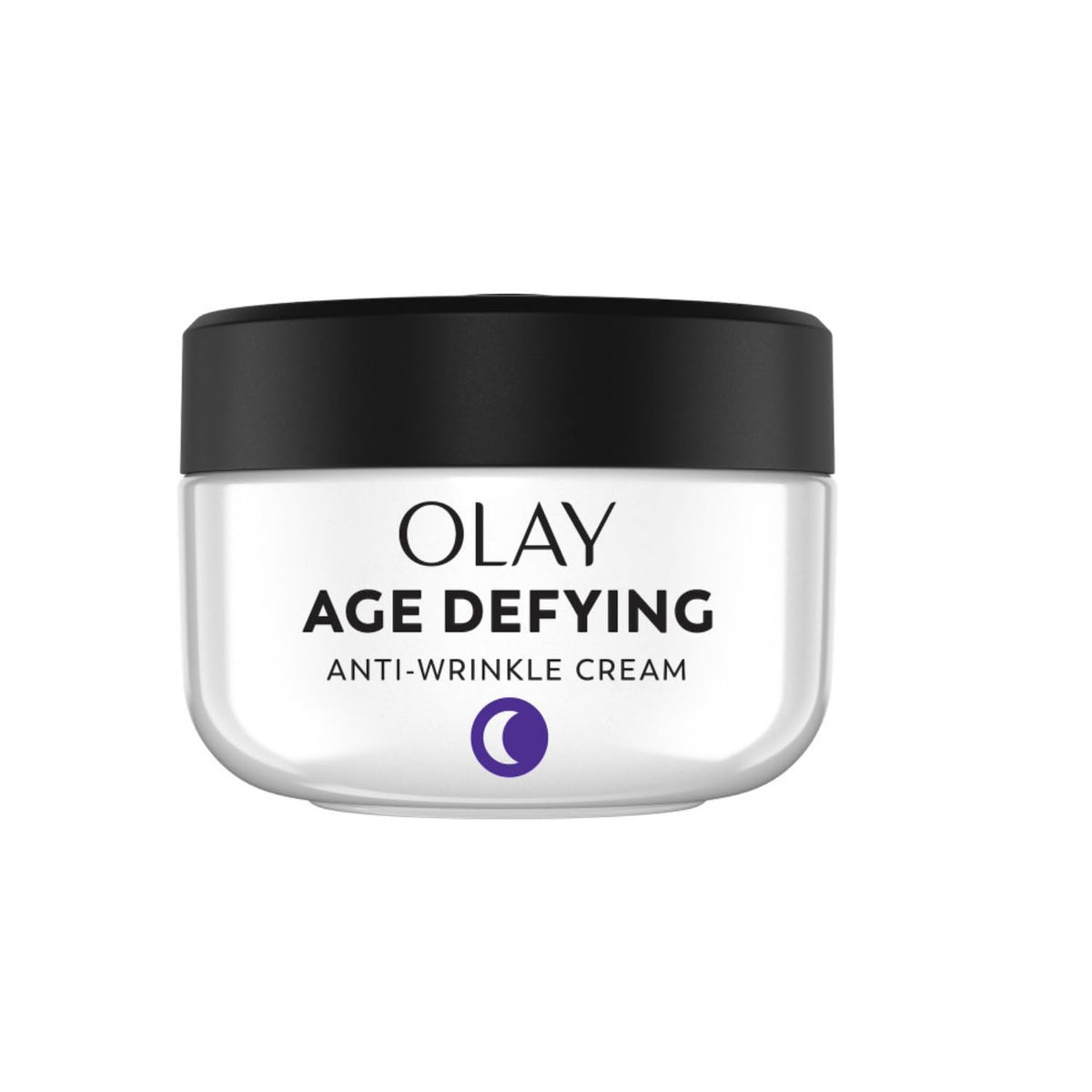 Olay Age Defying Night Cream bottle showing overnight hydration.