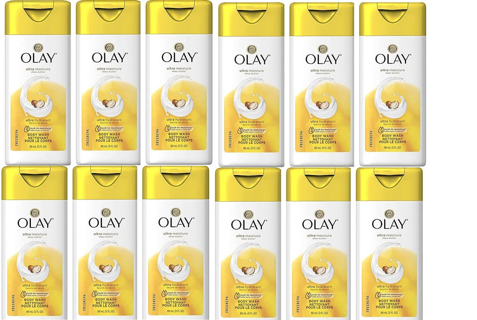 Olay Body Wash Moisture Shea Butter travel-size bottle for soft skin on the go