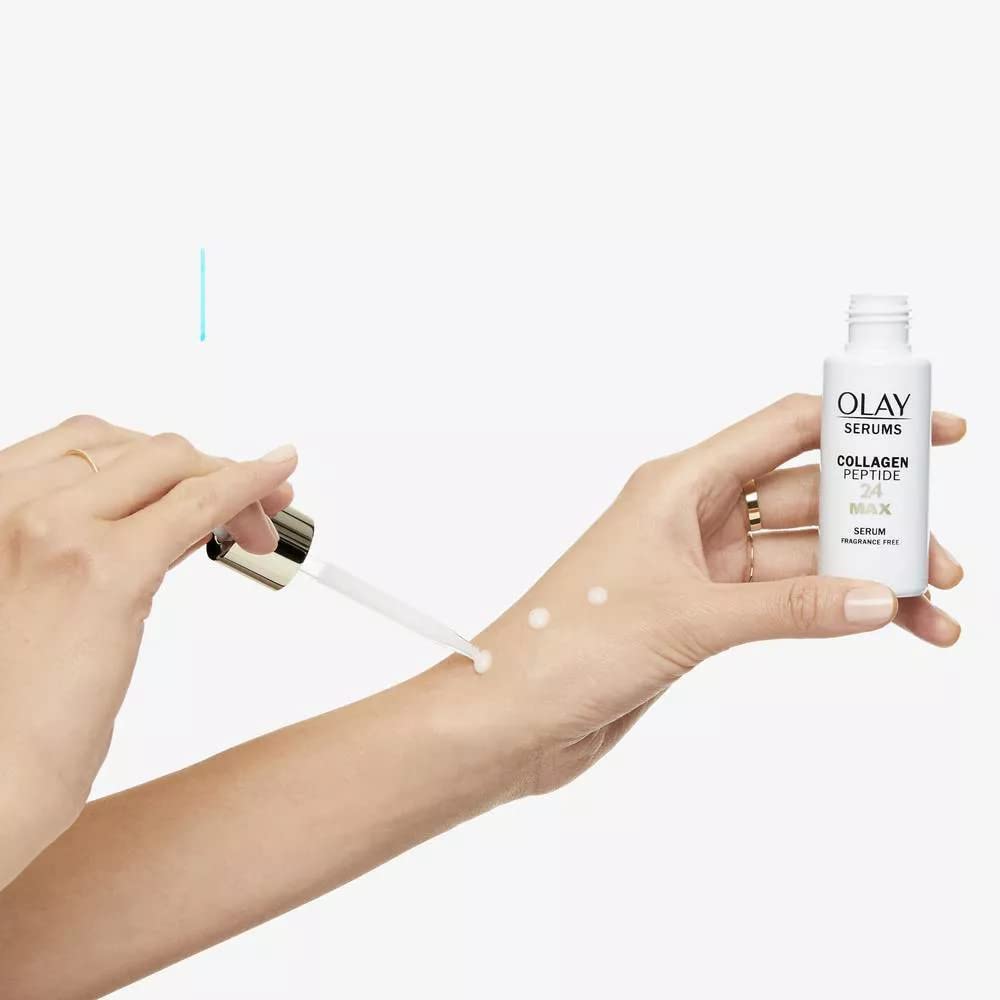 OLAY Collagen Peptide MAX serum on a clean vanity supports your morning routine