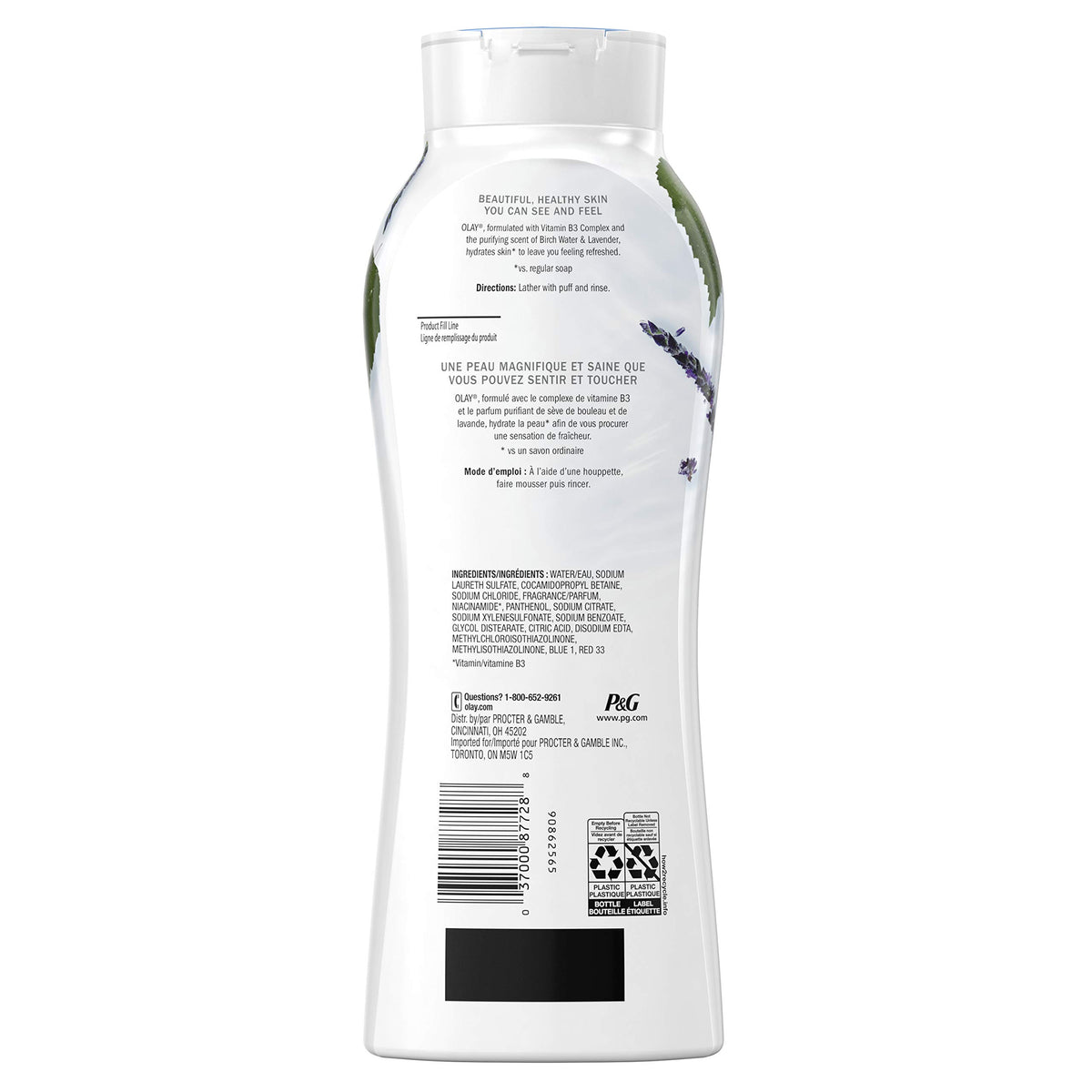 Olay Fresh Outlast Birch Water & Lavender pour encourages a calming, spa-like lather.