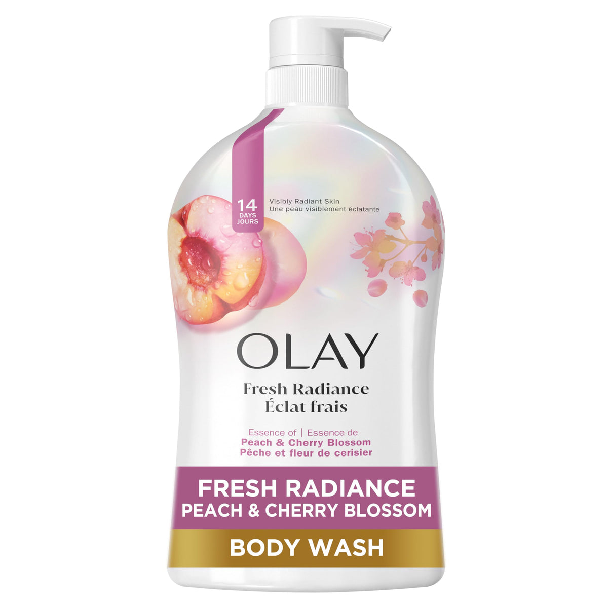 Olay Fresh Outlast bottle being poured for a refreshing cleanse.