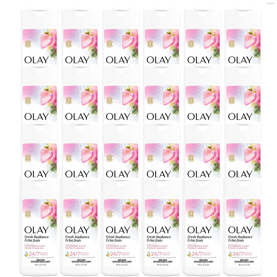 Olay Fresh Outlast bottle with White Strawberry and Mint aroma for a refreshing shower.