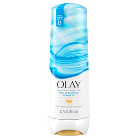 Olay Indulgent Moisture Body Wash bottle delivers silky hydration for soft skin.
