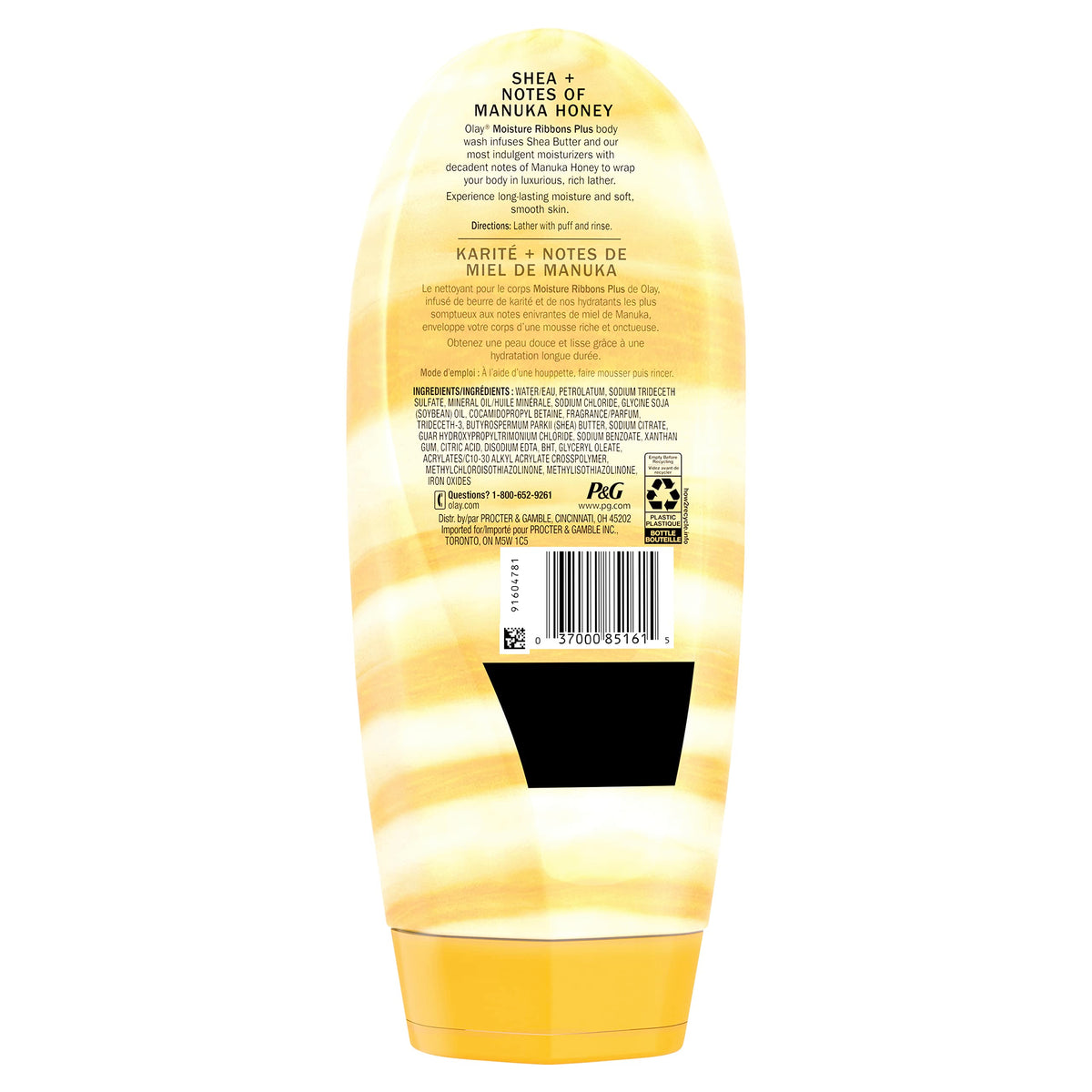 Olay Moisture Ribbons Plus close-up shows creamy lather for conditioning.