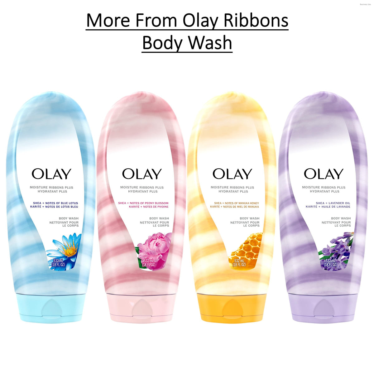 Olay Moisture Ribbons Plus after-use softness with lingering smoothness.