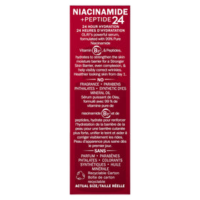 Olay Niacinamide + Peptide 24 serum provides 24-hour hydration for a stronger barrier.