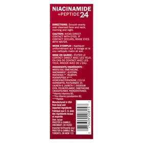 Olay Niacinamide + Peptide 24 serum used in morning and night routine for smoother skin.