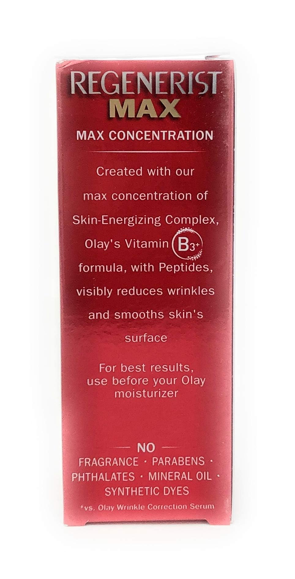 Fragrance-free label on Olay Niacinamide Serum bottle for sensitive skin.