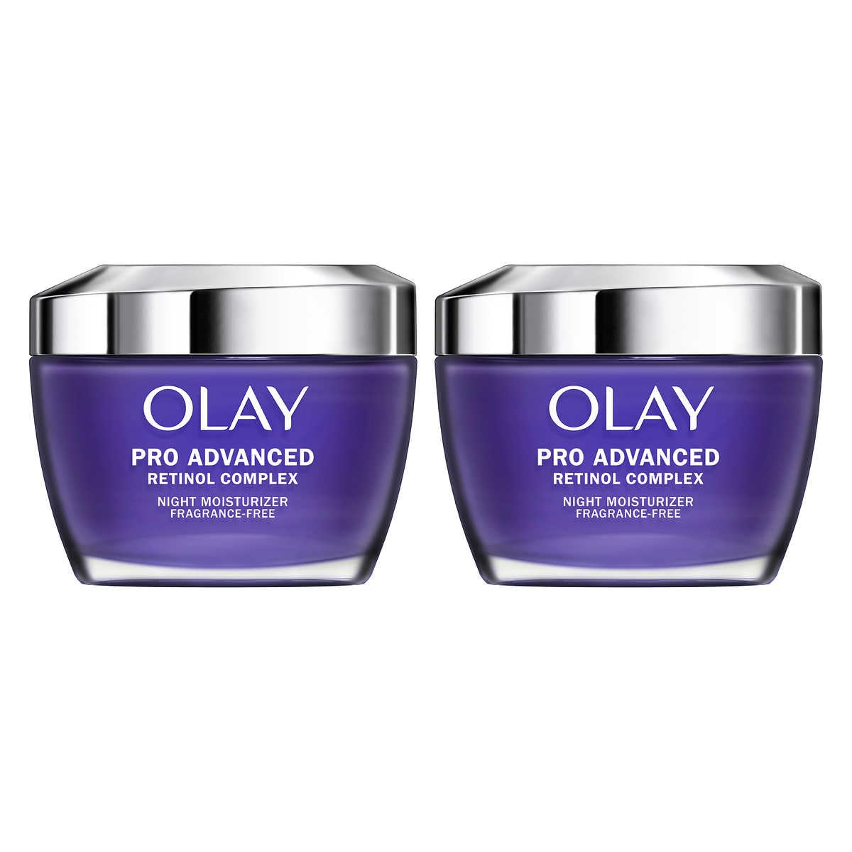 Olay Pro Advanced Retinol Complex Night Moisturizer bottle promotes smoother skin and brightness overnight.