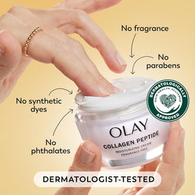 Olay Regenerist Collagen Peptide 24 bottle emphasizes 24 hours of hydration