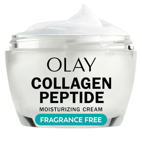 Olay Regenerist Collagen Peptide 24 jar closeup shows fragrance-free hydrating cream