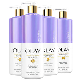 Olay smoothing hand and body lotion bottle front view highlighting hydration.