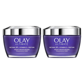 Olay Ultimate Retinol 24 night moisturizer bottle boosts overnight hydration for smooth skin.