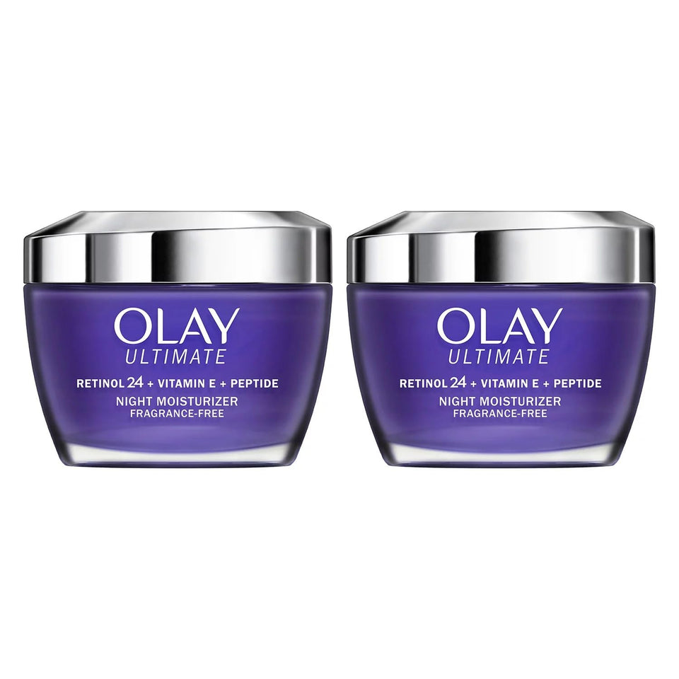 Olay Ultimate Retinol 24 night moisturizer bottle boosts overnight hydration for smooth skin.