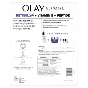 Olay Ultimate Retinol 24 ingredients shot highlights vitamin E and peptides.