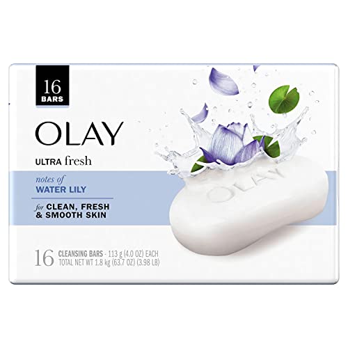 Olay Water Lily cleansing bar close-up, travel-friendly 16-pack for on-the-go skincare.