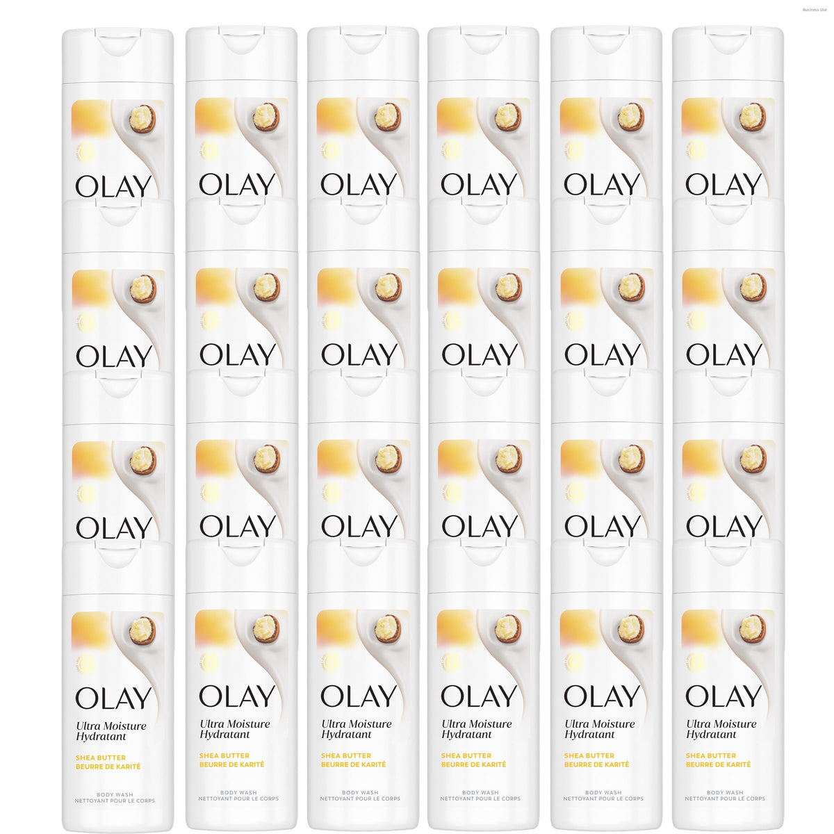 Olay Ultra Moisture bottle pour shows rich lather for lasting hydration.