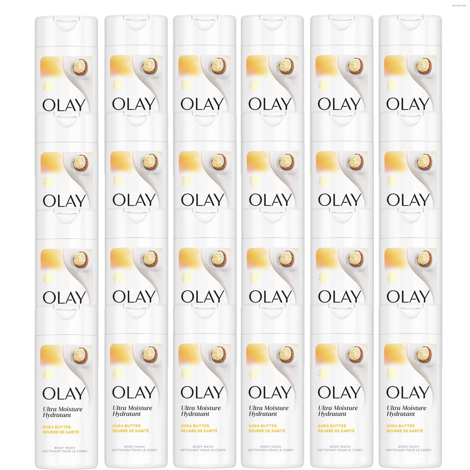 Olay Ultra Moisture bottle pour shows rich lather for lasting hydration.