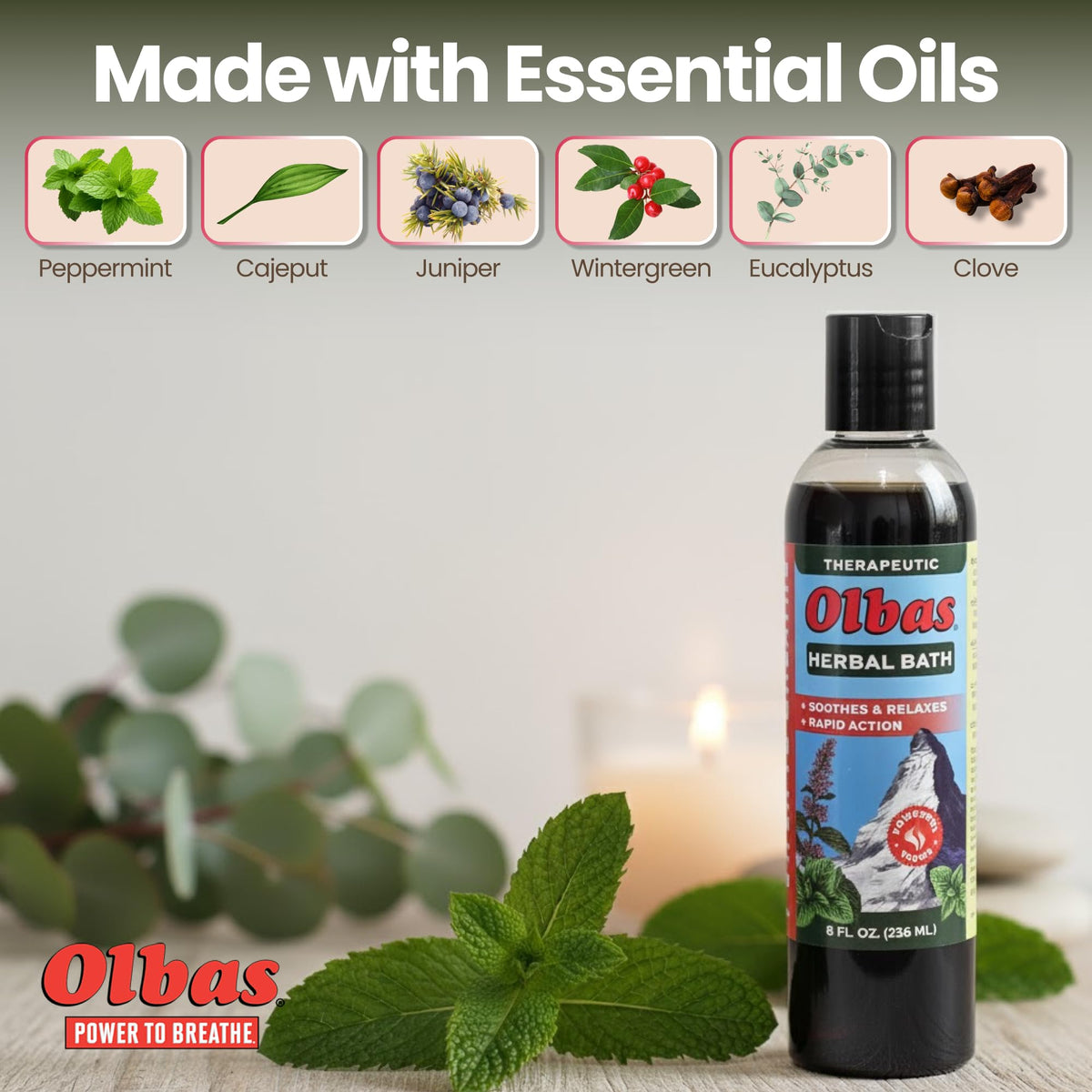 Olbas Herbal Bath soak moment highlighting tension relief and renewal.