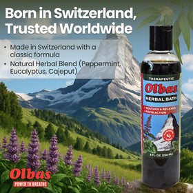 Olbas Herbal Bath aroma evokes refreshing sensation from essential oils.